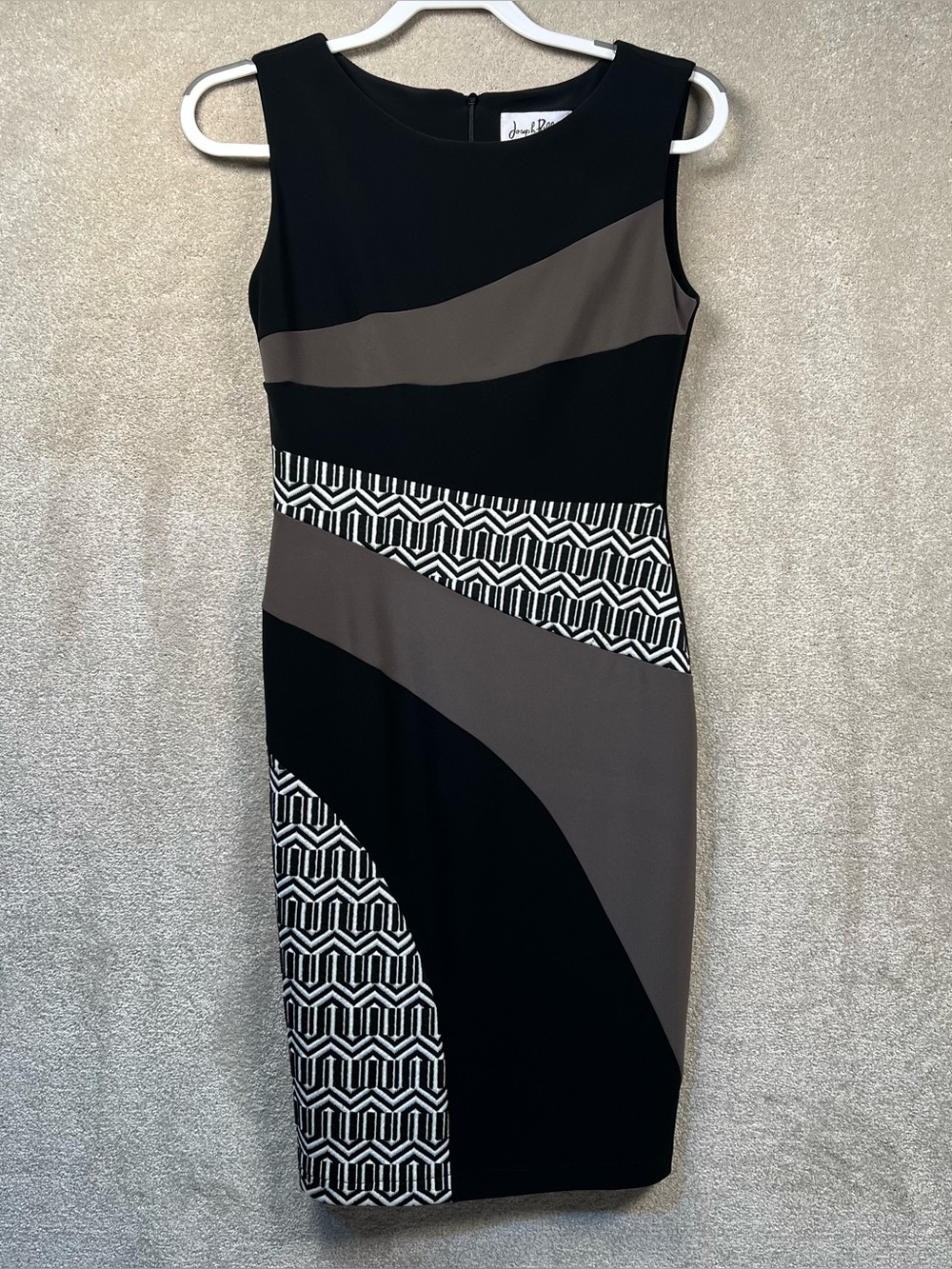 Joseph Ribkoff Dress Black Asymmetric Pattern Sleeveless Bodycon Midi Women's 6